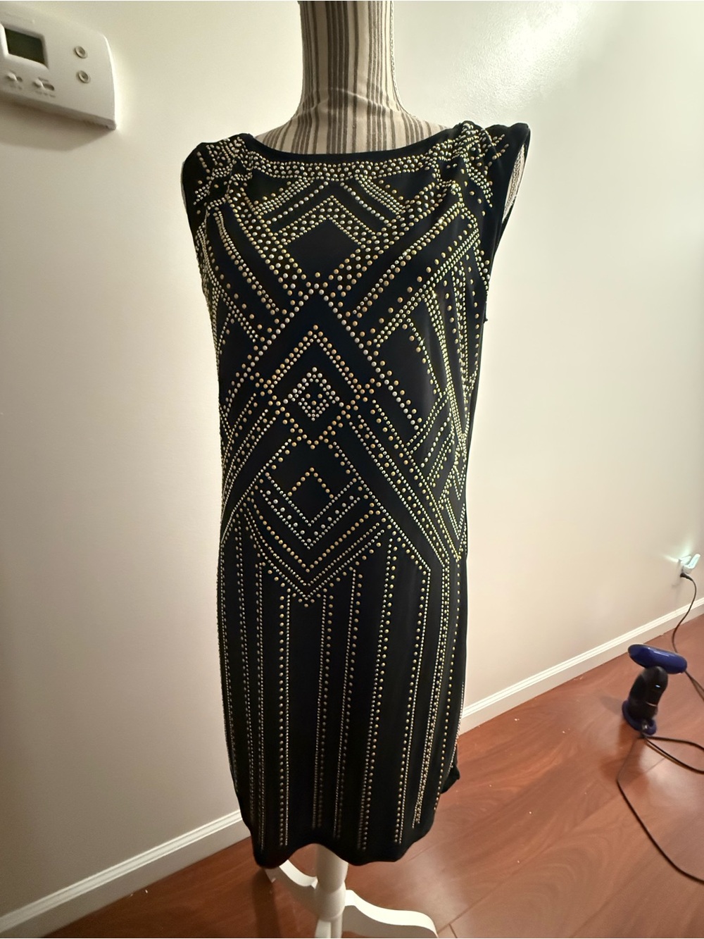 White House Black Market Beaded Stretch Black Cocktail Dress Petite L Flapper